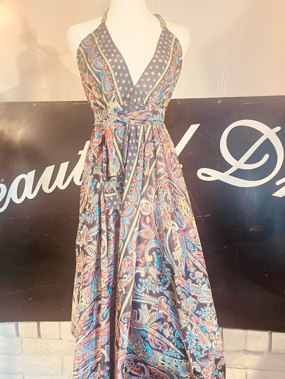 Paisley Halter Maxi Dress in Black Multicolor